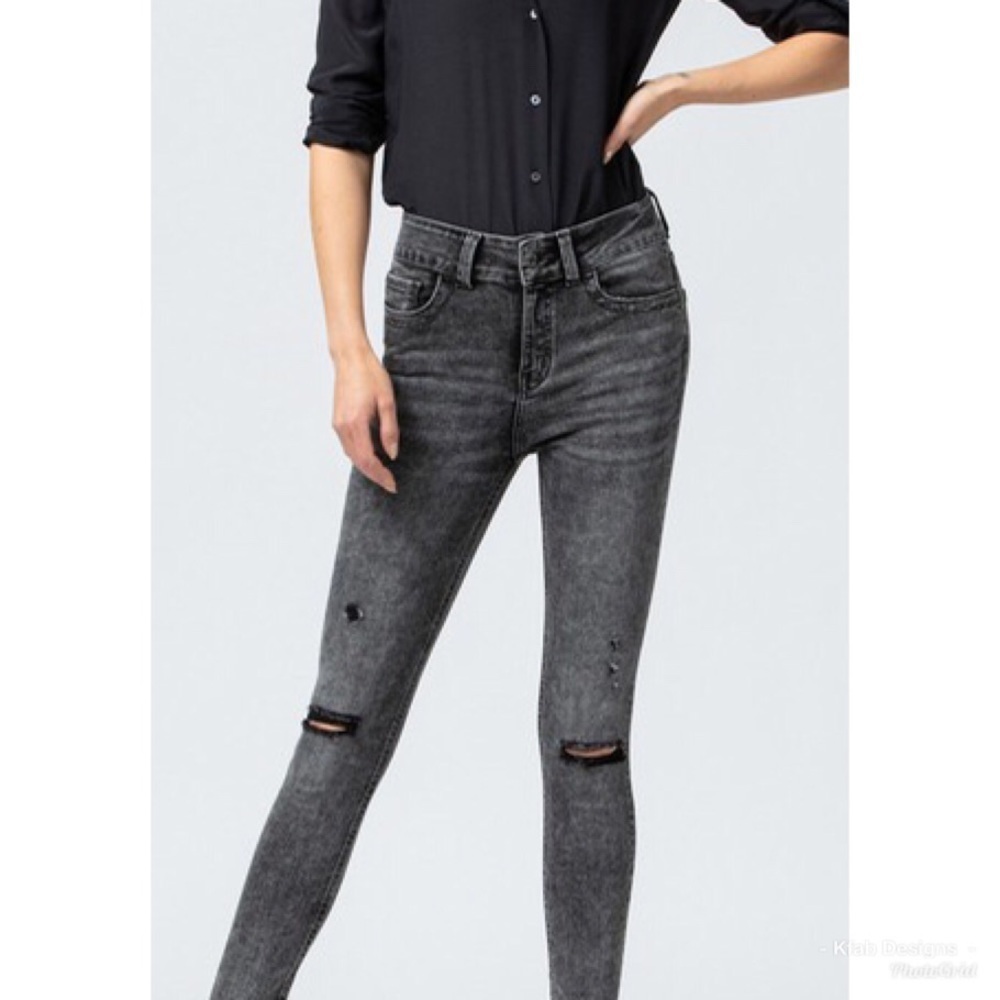LAST PAIR! VERVET High Waisted Black Acid Wash Skinny Jeans! - Picture 5 of 8
